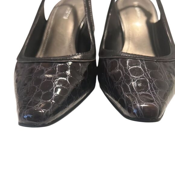 Liz Claiborne Bea Dark Blue Patent Leather Croc Embossed Slingback Heels Size 8 - Picture 3 of 10